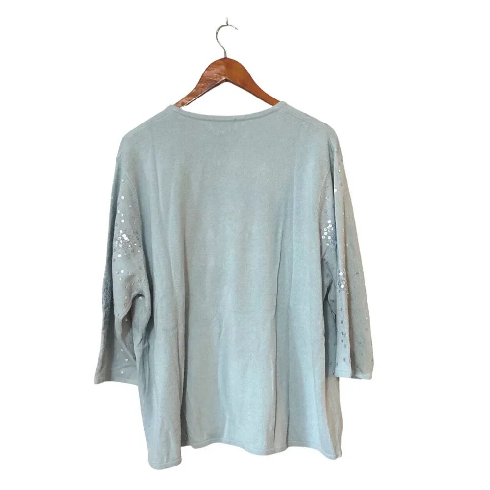 Venezia‎ Jeans Womens 22/24 Light Blue V-Neck Sweater Sequin Accents 3/4 Sleeves